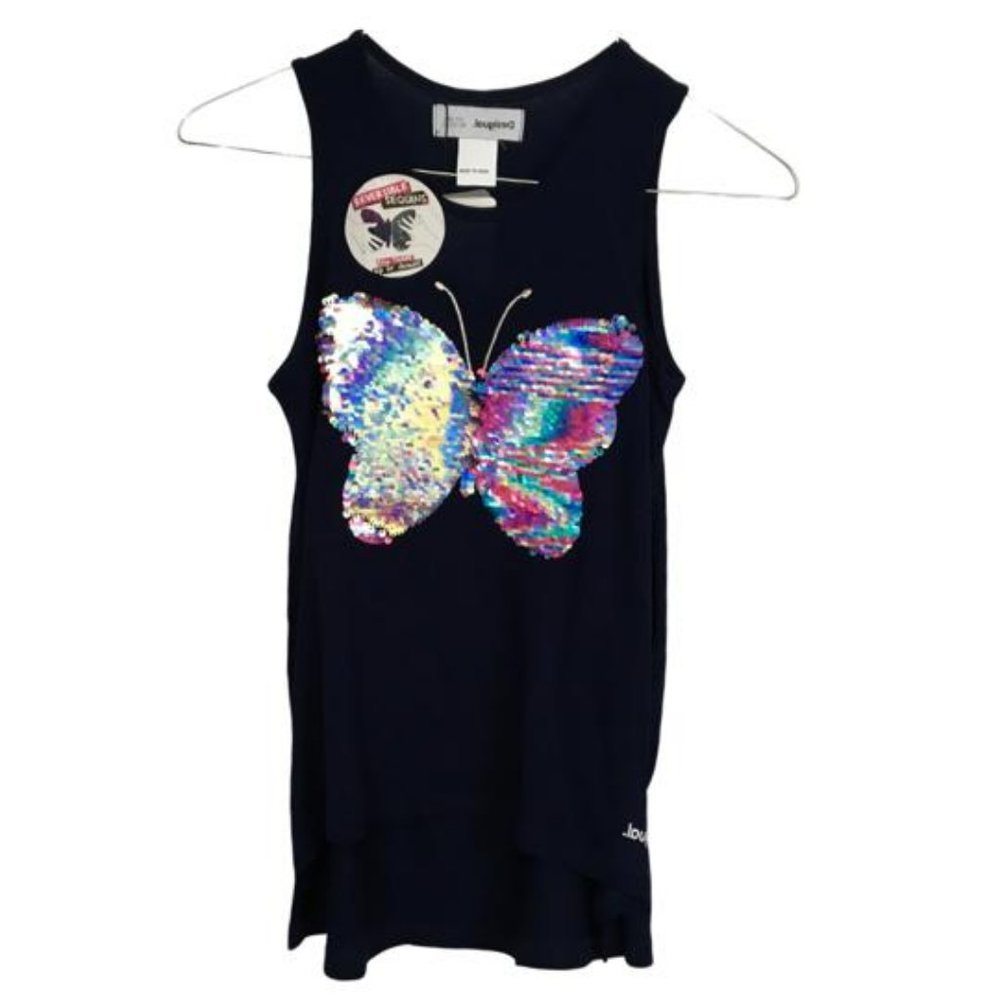 NWT Desigual Girl's Top Bright Butterfly Sequins Multicolor Size 7/8 Years